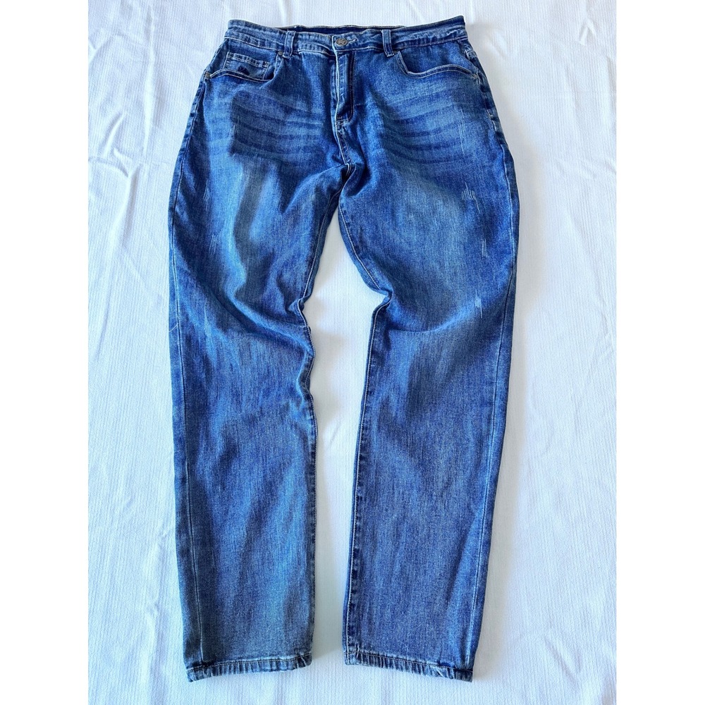 YOUNGLA Jeans Straight Fit Mens Size 34x32‎ Distressed Wash Denim